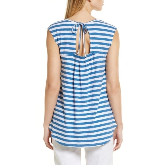 Nordstrom Caslon Top Tank Stripe Keyhole Back Cotton Shirt Blouse Tunic NWOT - Picture 4 of 10